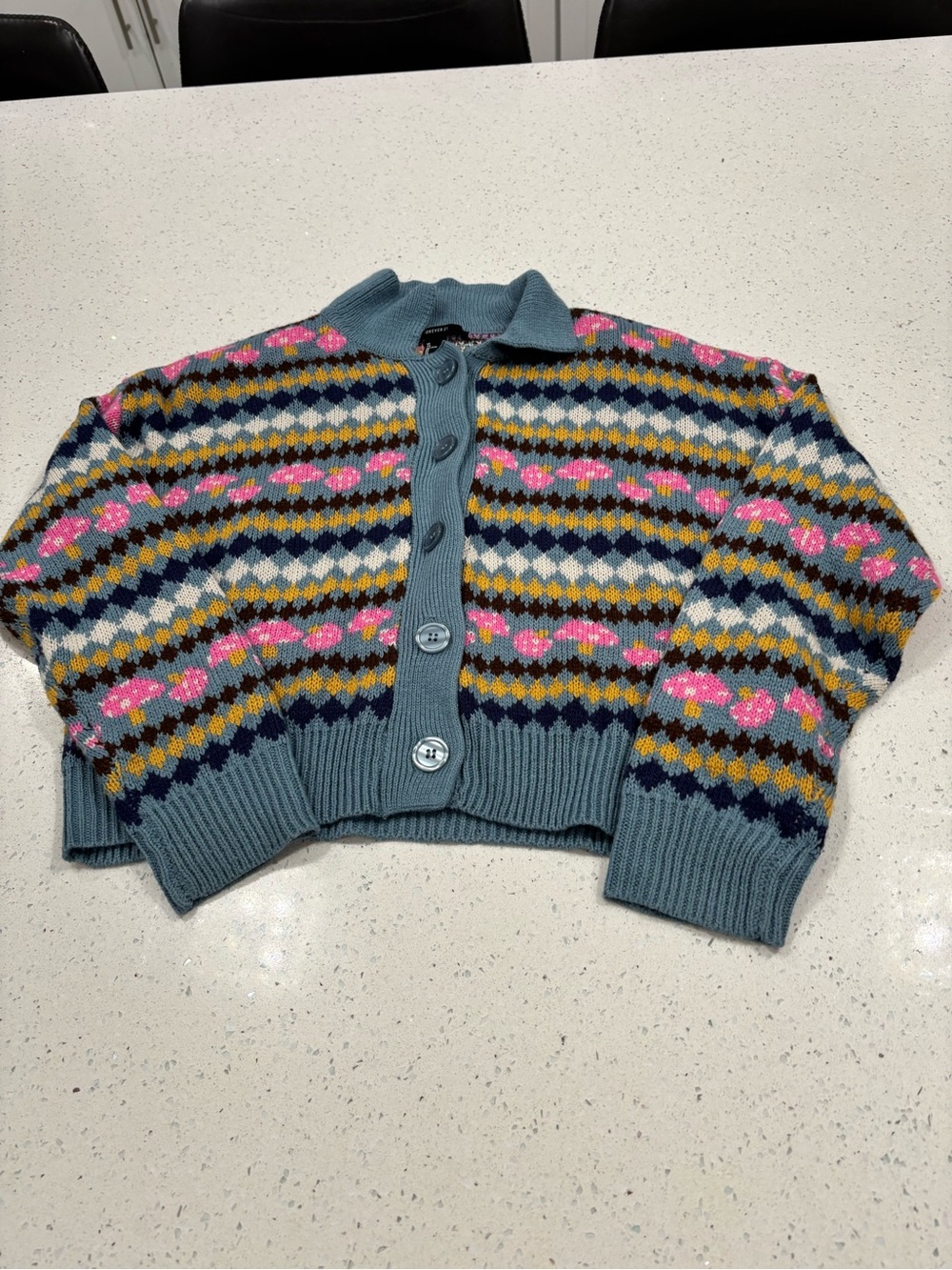 Forever 21 Multicolor Patterned Cropped Cardigan - Size S oversized box sweater